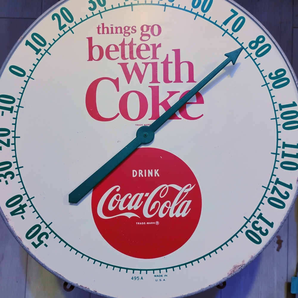 Coca Cola Vintage Wall Thermometer with Red and Green Accents